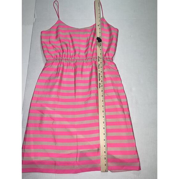 J. Crew Factory Dress Size 6 Pink Cream Striped Spaghetti Strap Elastic Waist - Picture 10 of 15
